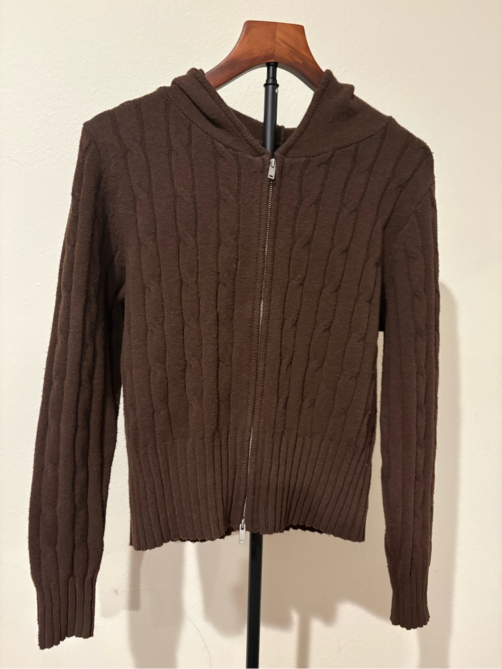 Wild Fable Women’s Brown Cable-Knit Zip Hoodie Sweater L